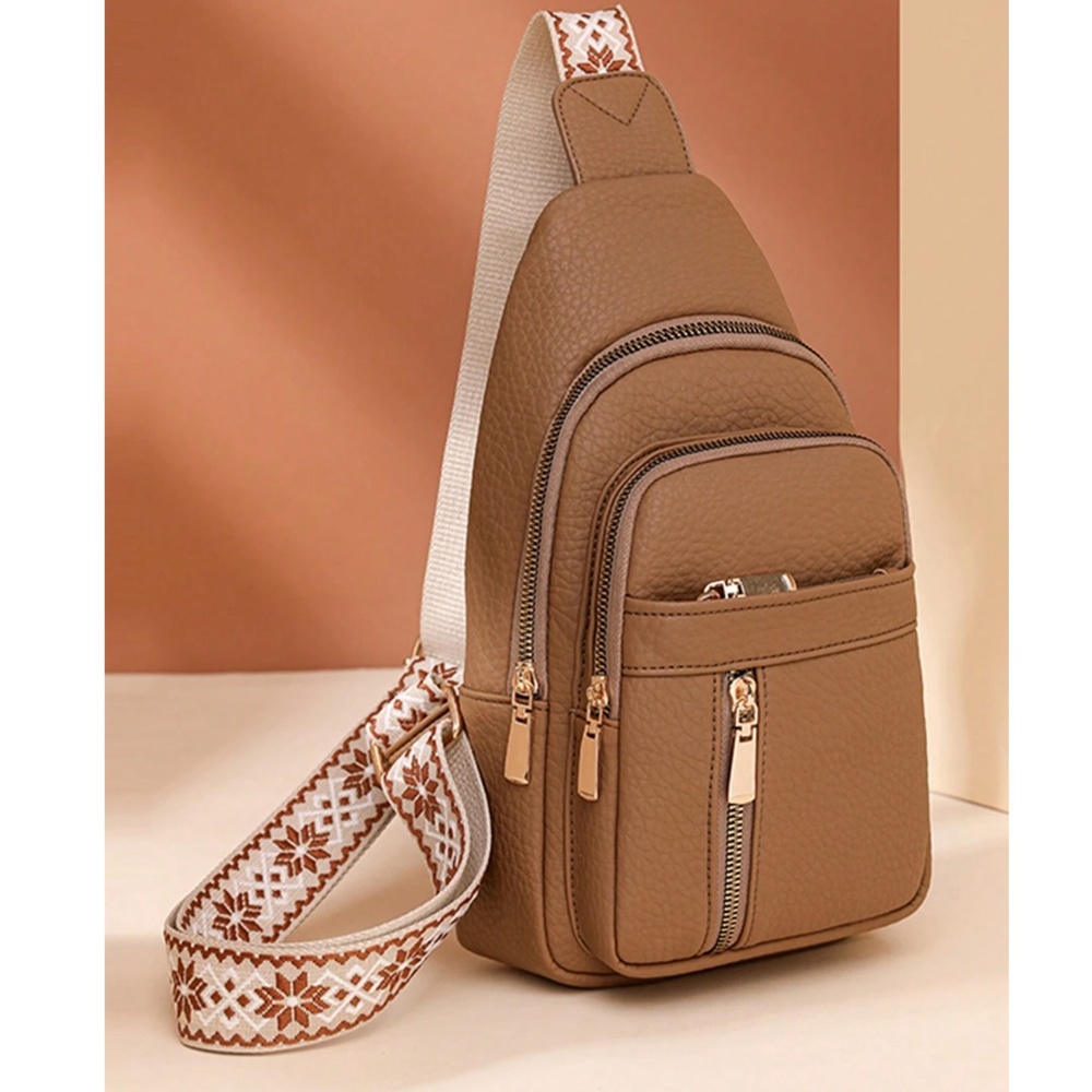 Luxe Pebbled Vegan Leather Zip up Crossbody Shoulder Bag - Picture 9 of 10